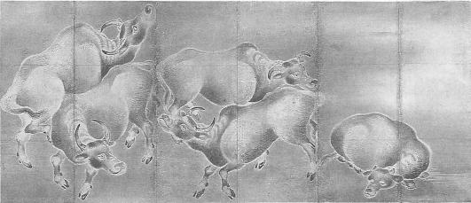 ４．牛馬図屏風（左隻）