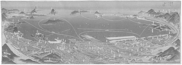 昭和前期の福岡・博多の鳥瞰図