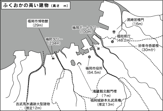 地図：ふくおかの高い建物