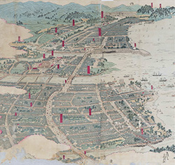 福岡市誕生前夜の街の様子 「福岡博多鳥瞰図」（明治20・1887年）