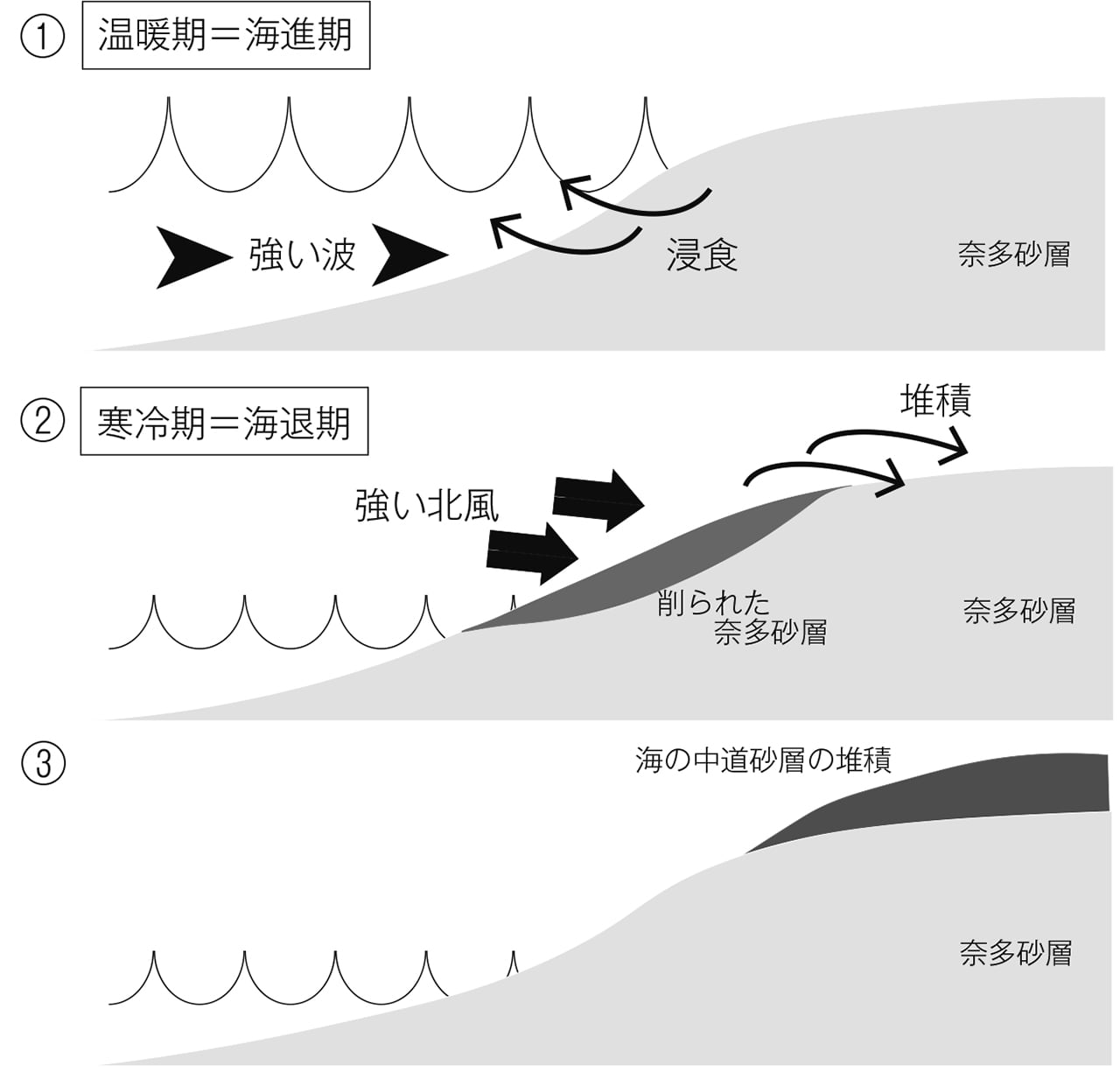 図2 奈多砂層の浸食による海の中道砂層の堆積