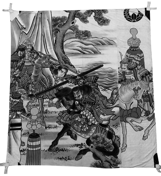 【写真2】豊臣秀吉・賤ケ岳の戦い図幔幕 博多町家ふるさと館蔵