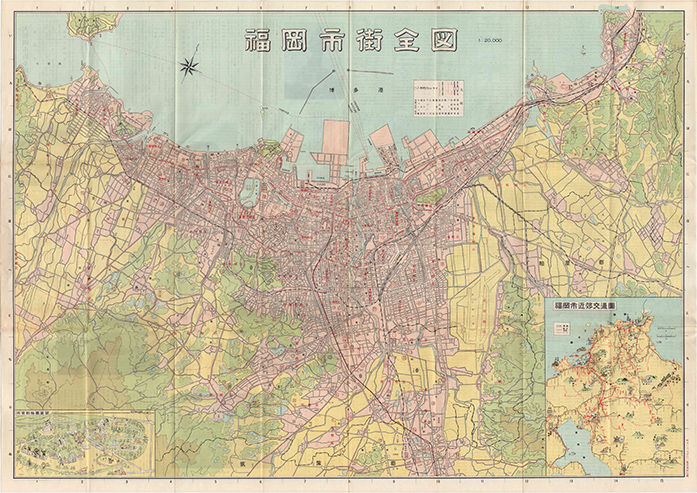 新旧の博多駅が描かれた「福岡市街全図」（昭和38・1963年）