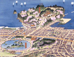 西公園と大濠公園（福岡市鳥瞰図の部分）