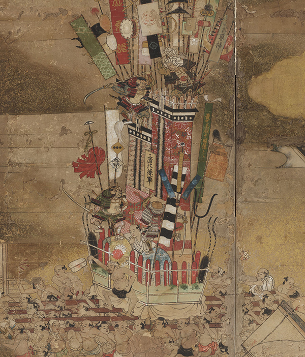 1 博多祇園山笠巡行図屏風（部分）