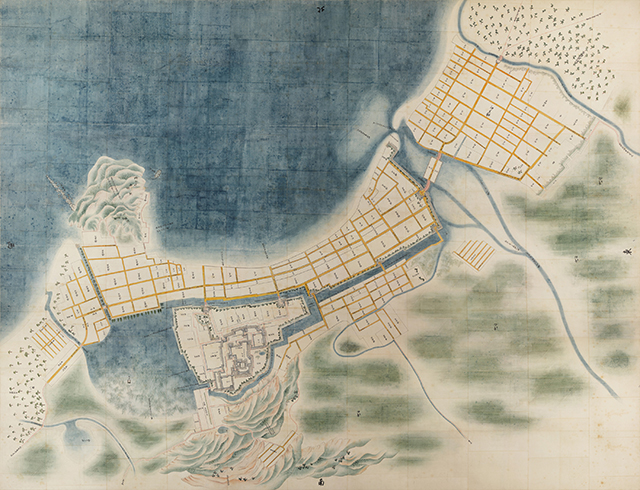 福岡・博多を描いた絵図（正保福博惣図）/江戸時代